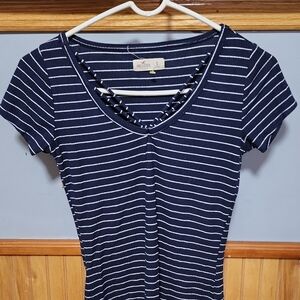Hollister Navy and White Striped Short Sleeve Top
